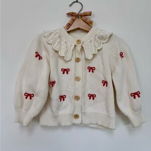 Cream Cardigan with Red Bows